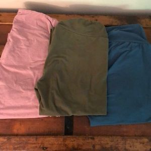 LuLaRoe Solid Leggings OS Bundle Olive Teal Pink
